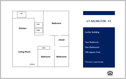 Floor plan for 2 beds, 1 bath, 700 sqft